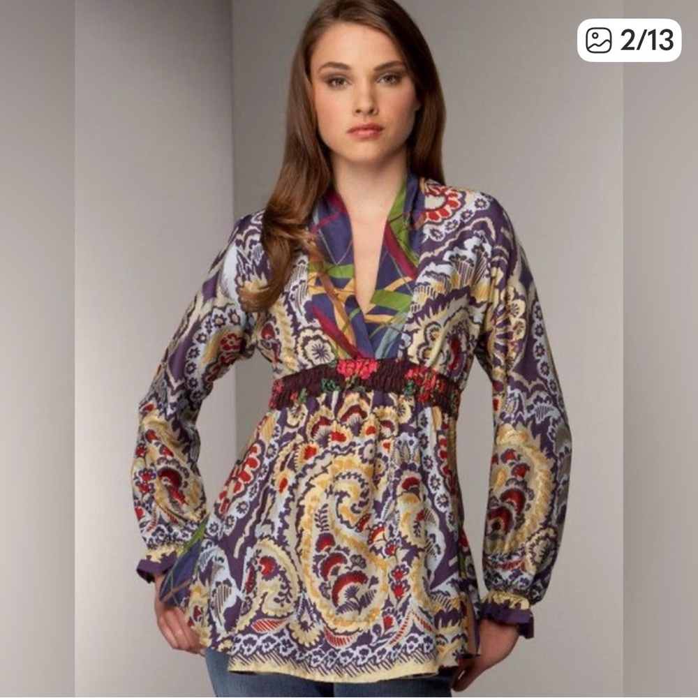 Johnny Was Purple Multi Paisley V-Neck Tunic